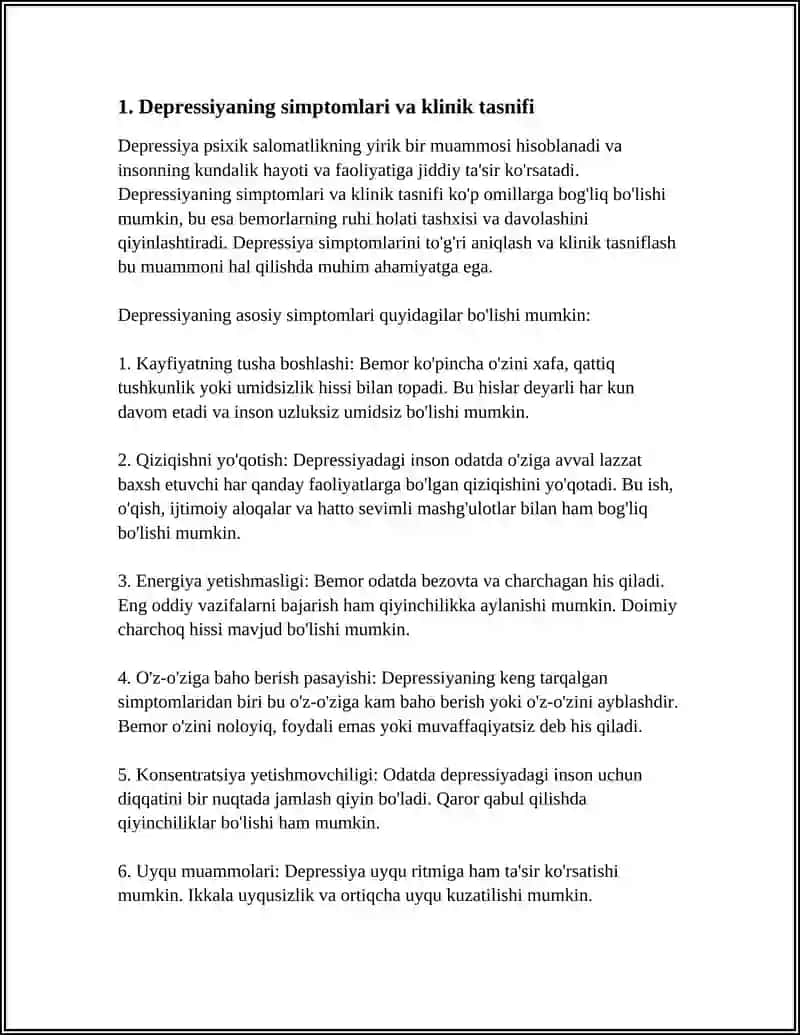 BEMORLARNI RUHIY HOLATI "DEPRESSIYA, SHOK, QOʻRQUV, CHOʻCHISH, IPOXONDRIYA, OʻZINI AYBDOR HIS QILISH" SUITSIDAL FIKRLASH 4