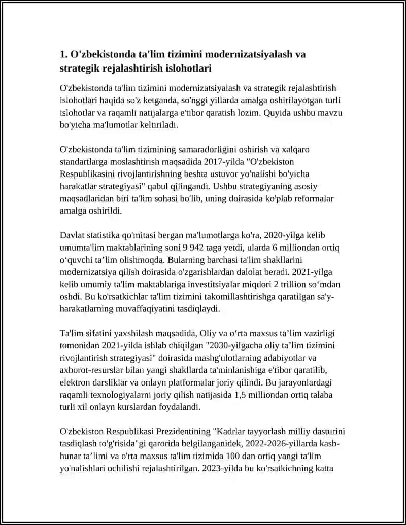 O‘ZBEKISTON RESPUBLIKASIDA TA'LIM SOHASIDA AMALGA OSHIRILGAN ISLOHOTLAR 4