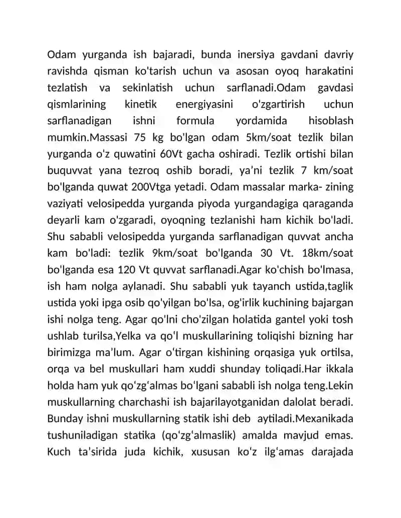 Odamning mexanik ishi.Ergometriya 4