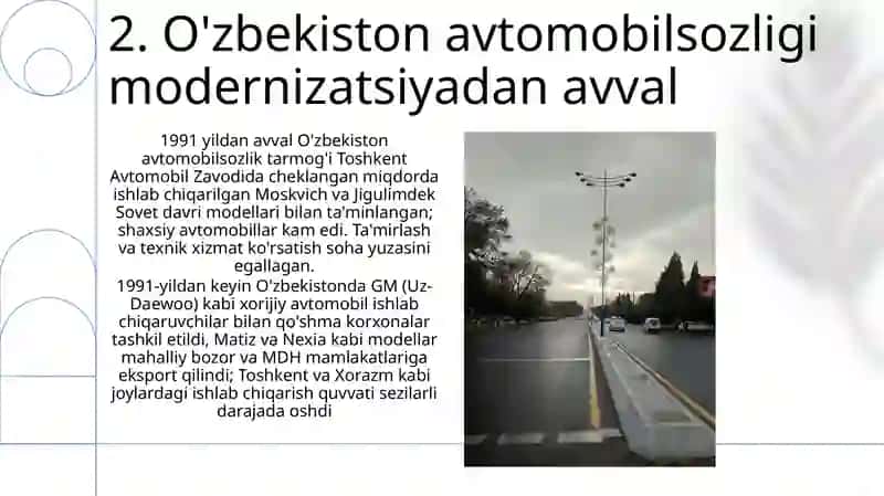 O'zbegistonda avtomabilsozlik sanoatining rivojlanishi 4