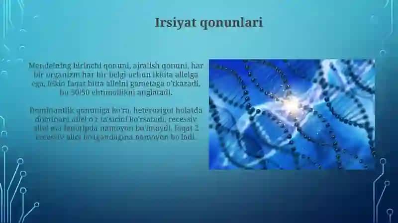 Belgilarining irsiylanish qonunlari. Genetik injeneriyaning tibbiyotdagi roli 4