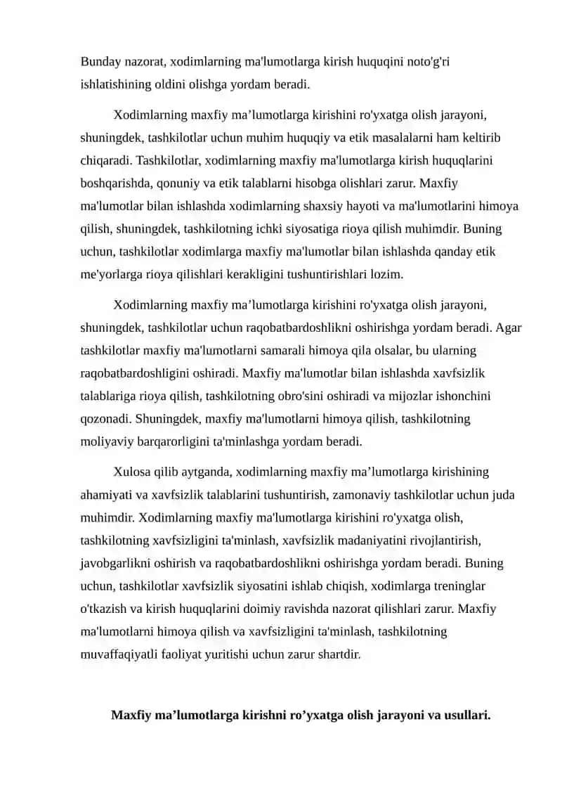 Xodimlarning maxfiy ma’lumotlarga kirishlarini ro’yxatga olish 4