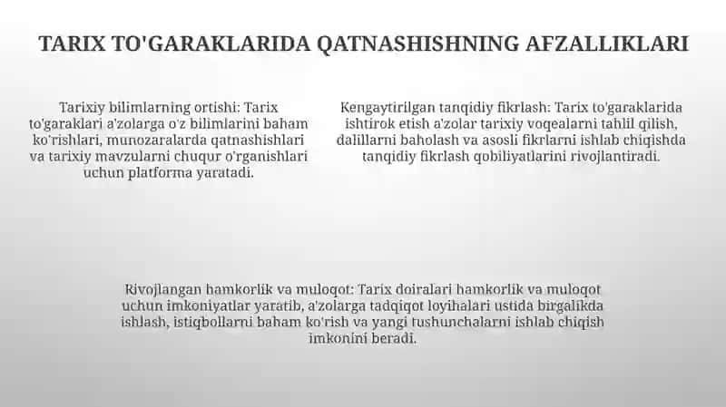 Tarix Fanidan To'Garaklar Tashkil Etish 4