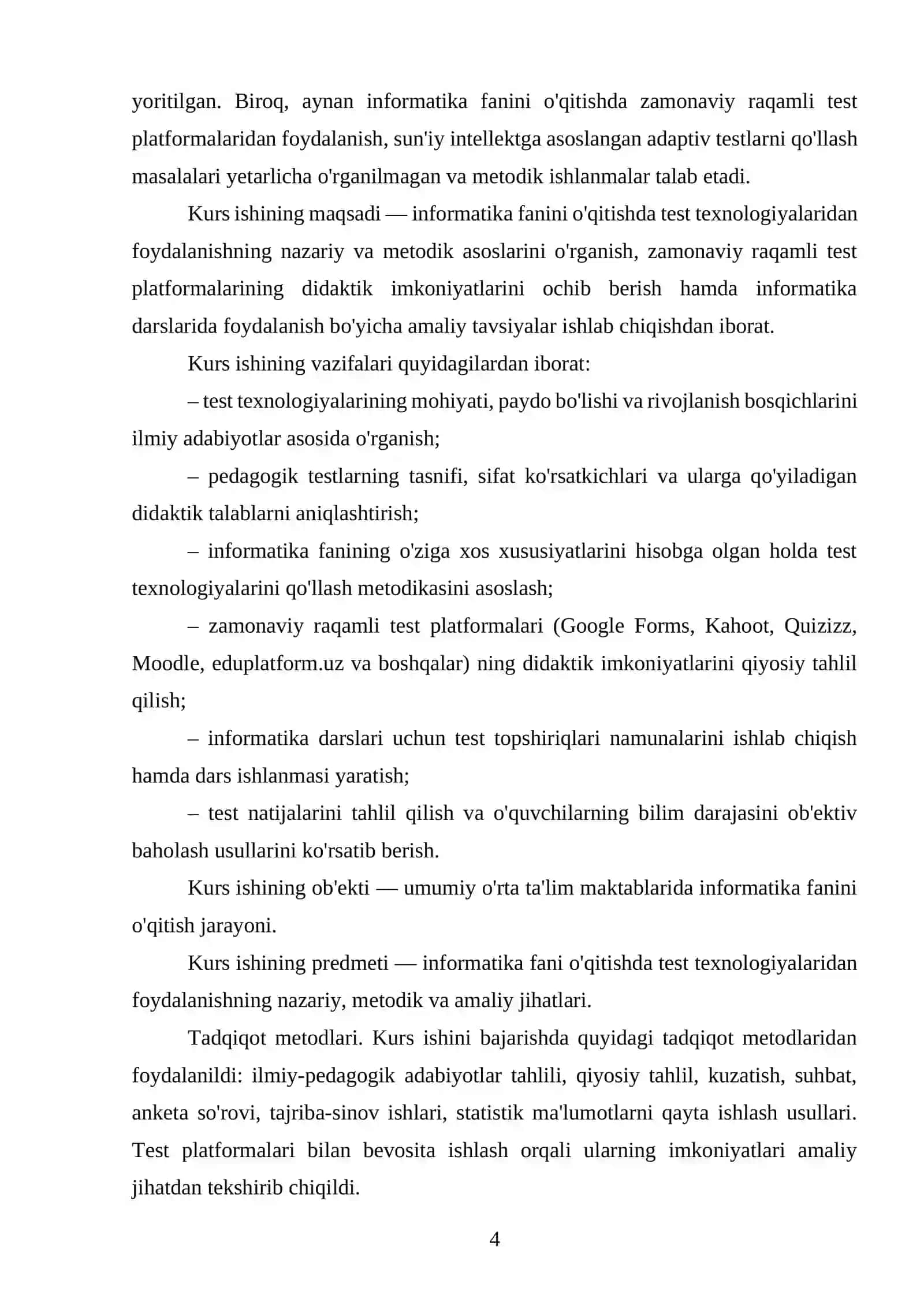 INFORMATIKA FANIDA TEST TEXNOLOGIYALARIDAN FOYDALANISH 4