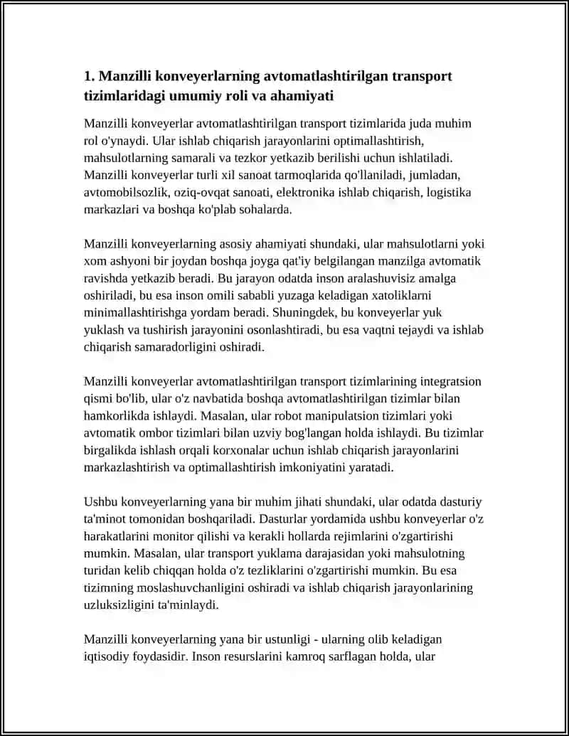 AVTOMATLASHTIRILGAN TRANSPORT TIZIMLARIDA MANZILLI KONVEYERLARNING ROLI 4