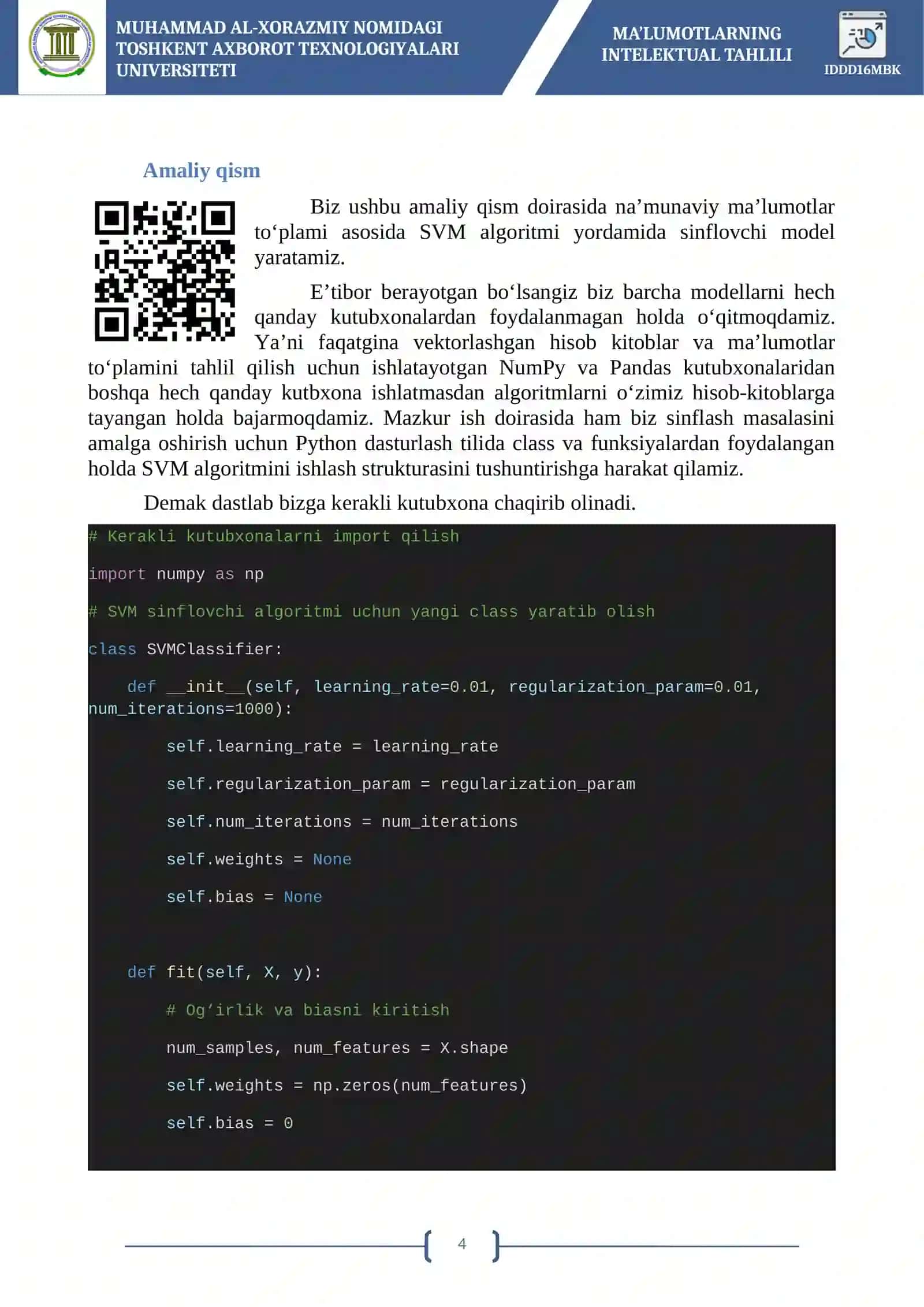 Vektorli mashinalarni qo‘llab-quvvatlash (SVM) usulini amalga oshirish (Scikit-learn yordamida) 4