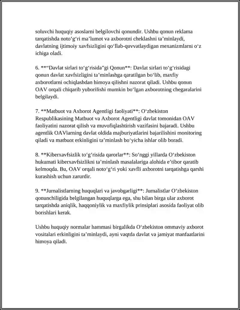 Ommaviy axborot vositalarining huquqiy asoslari 4