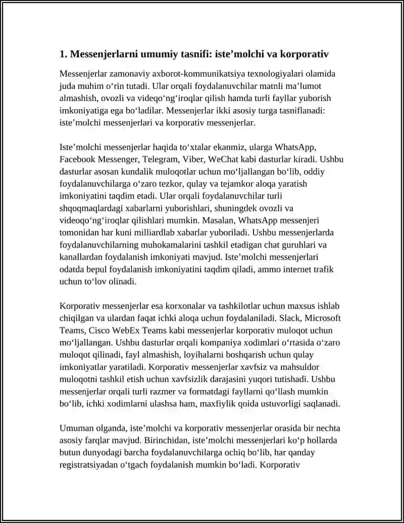 Messenjerlarni umumiy tasnifi 4