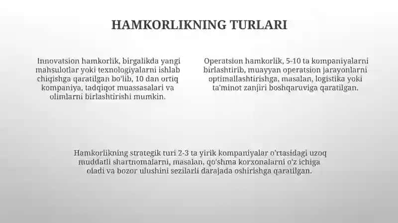 Mujassamlashuv, ixtisoslashuv, kooperatsiya va kombinasyonalashuv 4