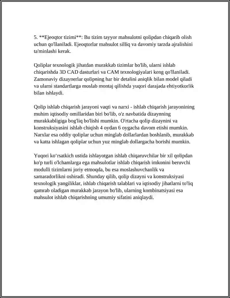 Qolip va Sterjen Tayyorlash Texnologiyalari 4