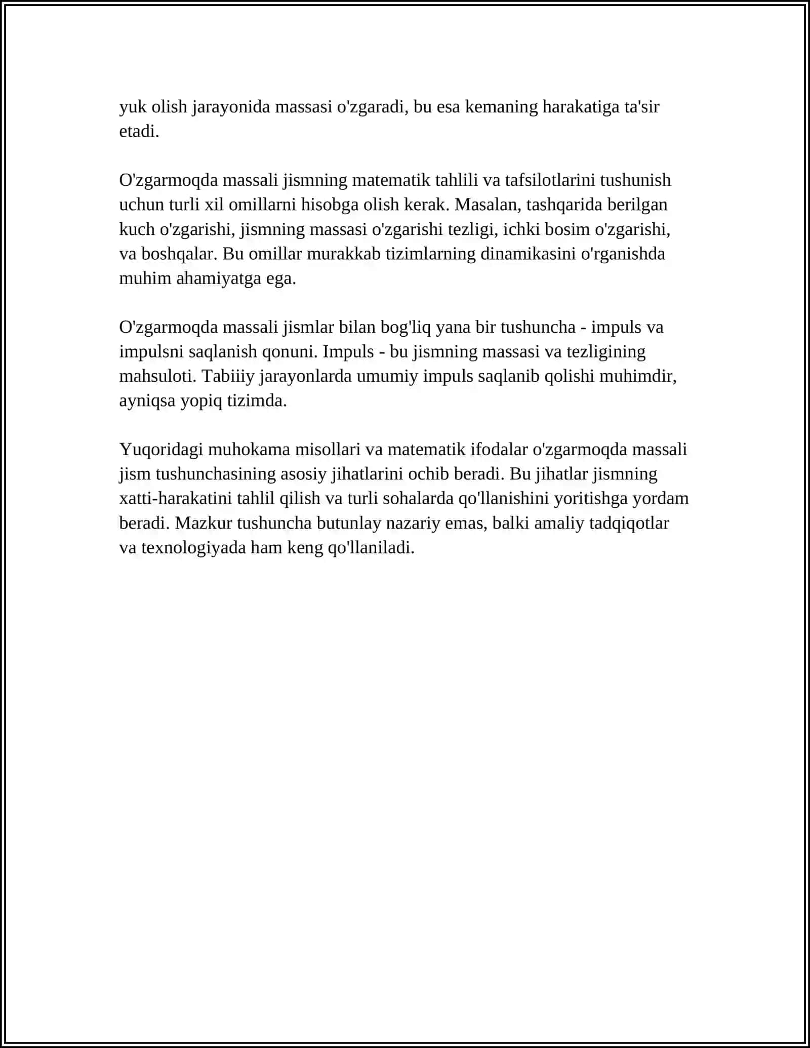O'ZGARUVCHAN MASSALI JISMNING HARAKATI 4