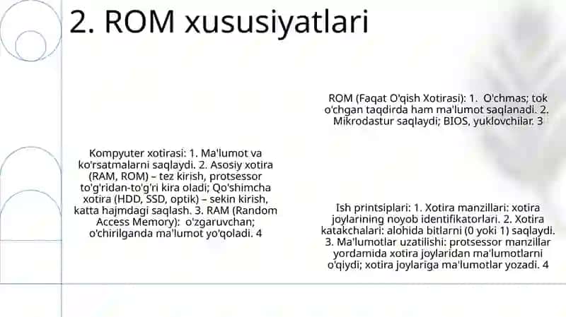 Kompyuterda xotirasi va uning turlari, ishlash printsiplari 4