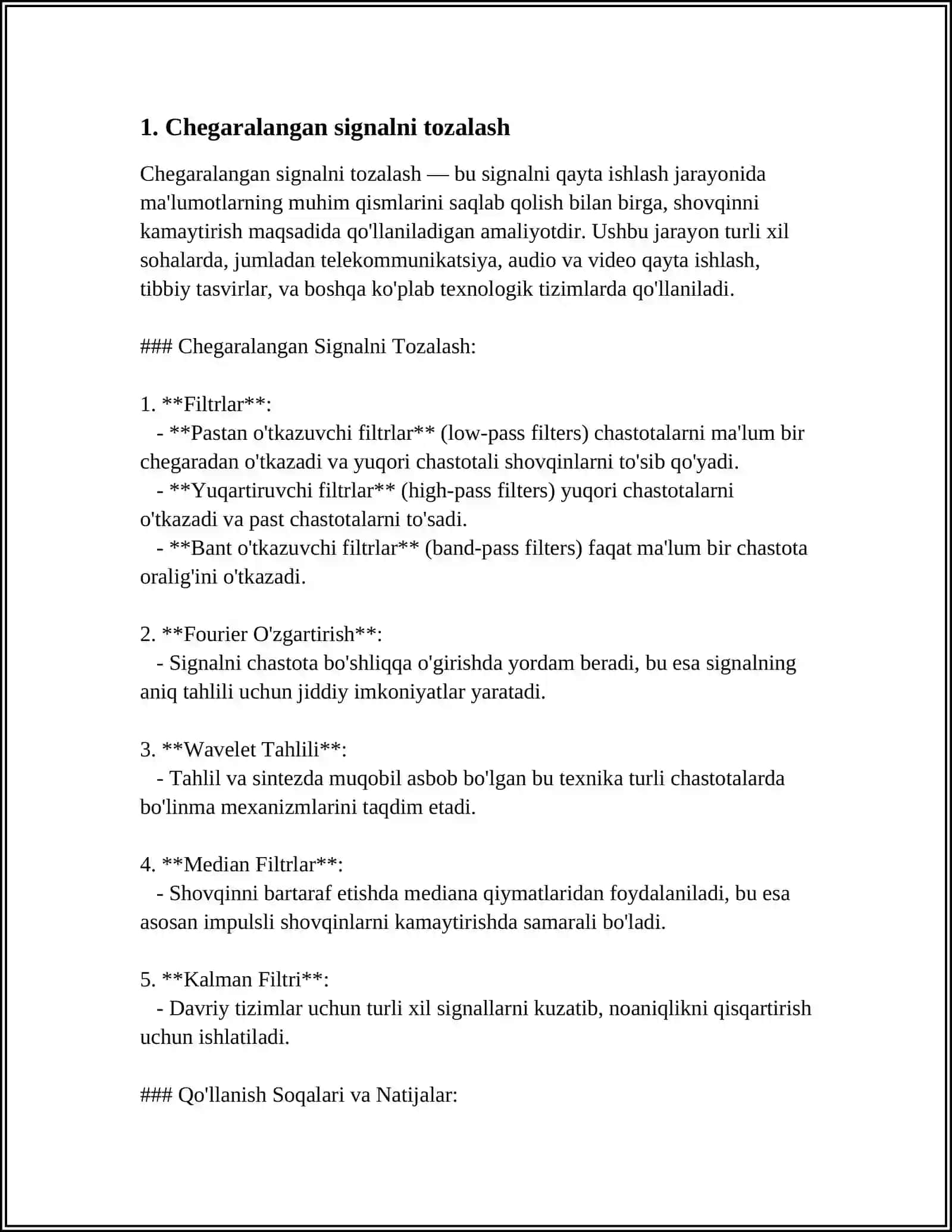 SIGNALLAR FILTRATSIYASI VA TAHLILIDA FUNKSIONAL QATORLAR TATBIQLARI 4