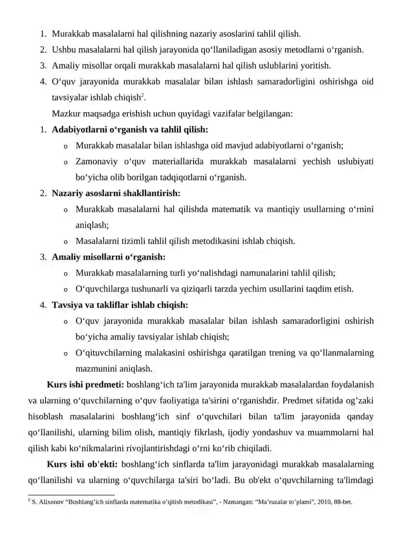 Murakkab masala ustida ishlash uslubiyoti kurs ishi 4