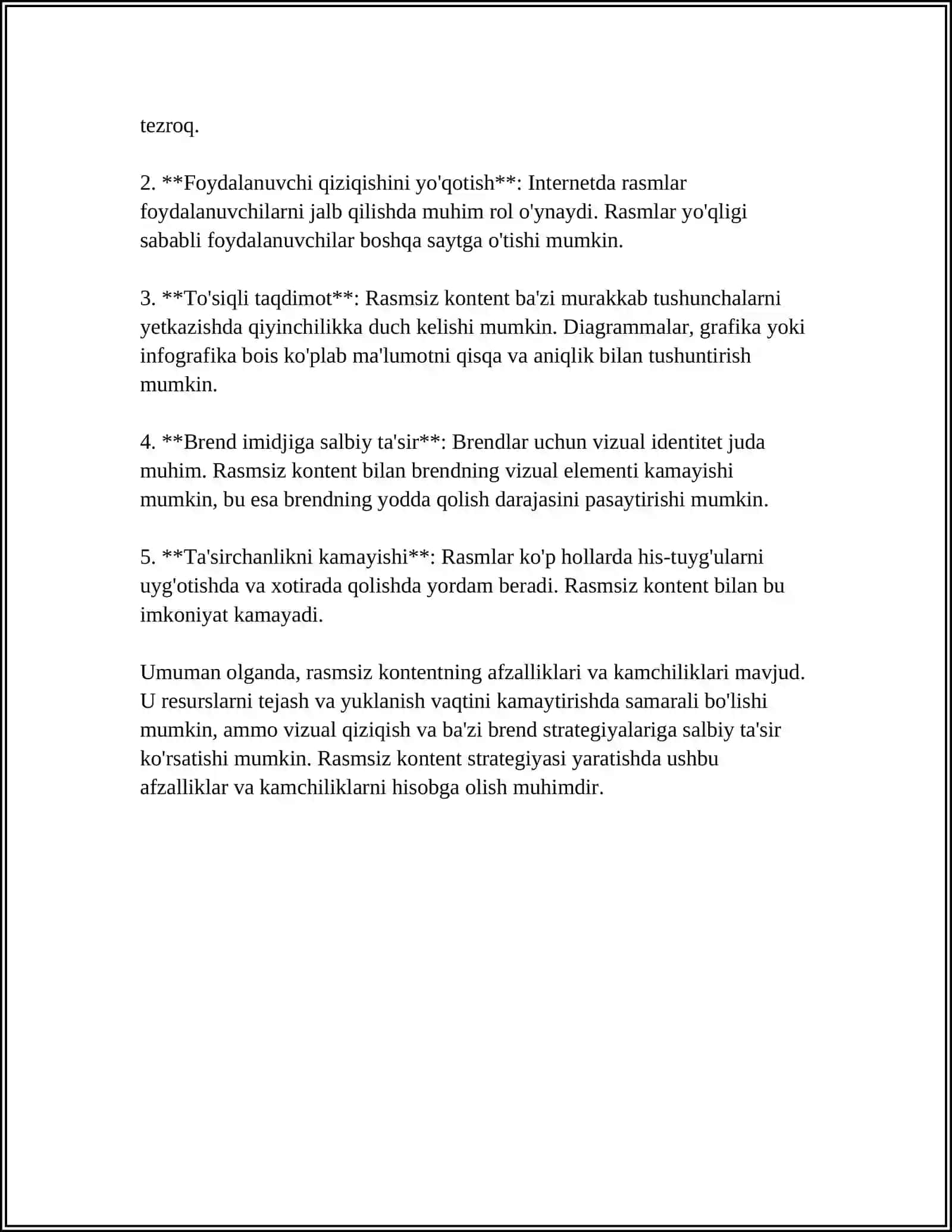Rasmsiz kontentning afzalliklari va kamchiliklari 4