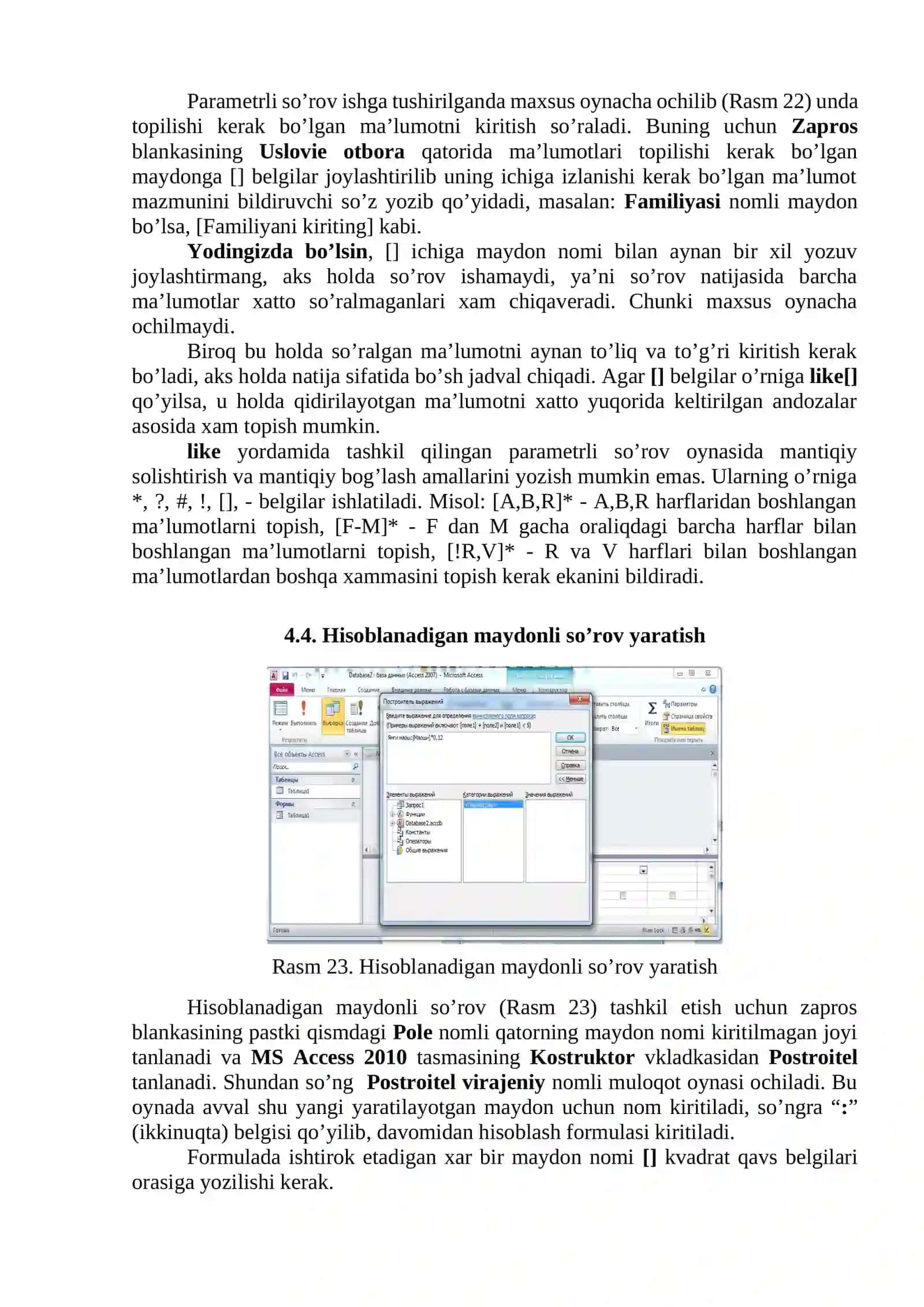 MS Access 2010ning so’rov ob’yekti 4