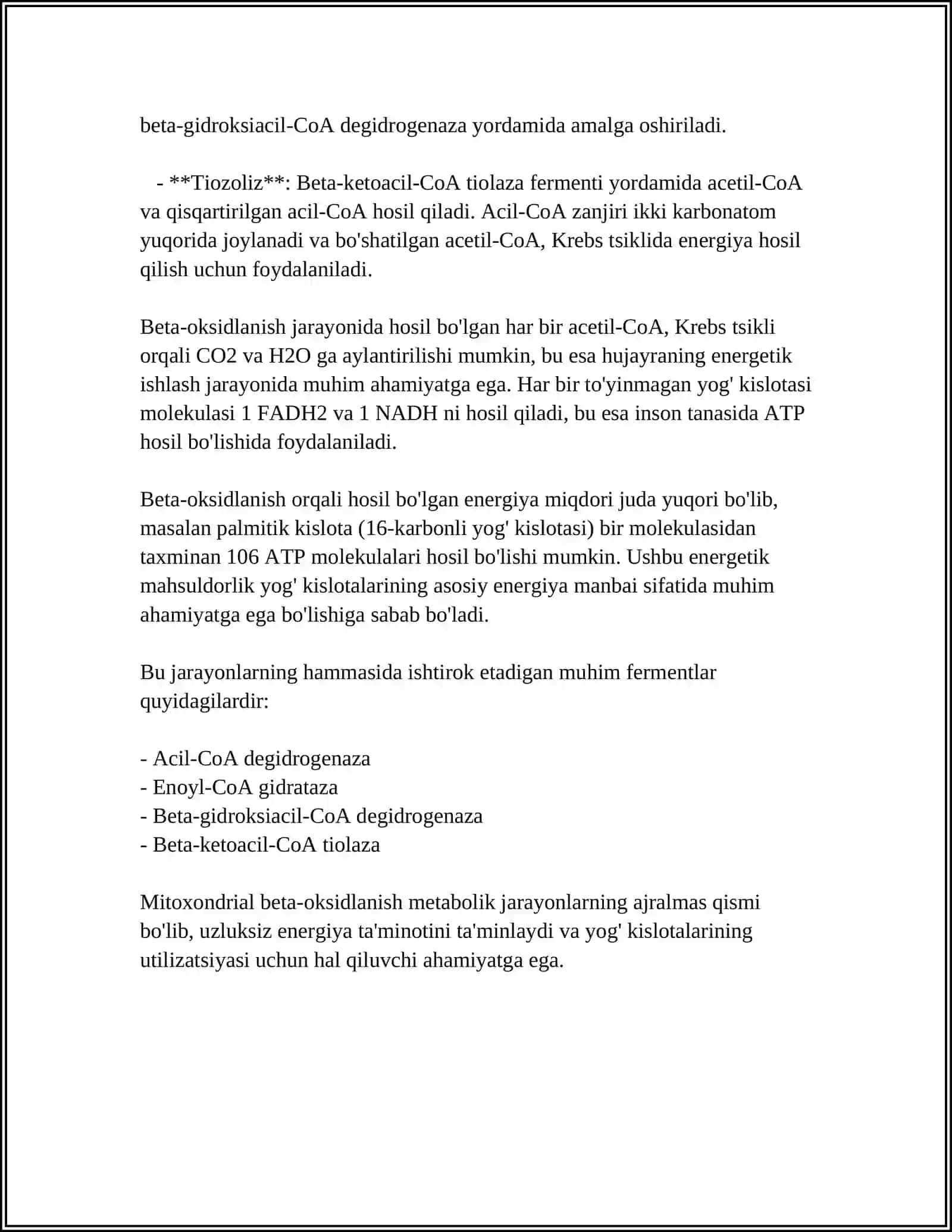 YO’G KISLOTALARINING OKSIDLANISHI. FOSFOLIPIDLAR METABOLIZIMI 4