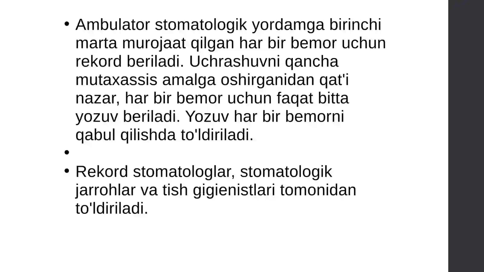 Tibbiy Hujjatlarni yuritish Ambulator Stomatologiyada bemorni Kasallik tarixini toʻldirish 4