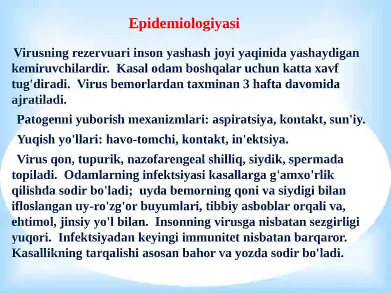 Ebola , Lassa , Zika viruslari , kasallik patogenezi , laborator tashhisi . 4