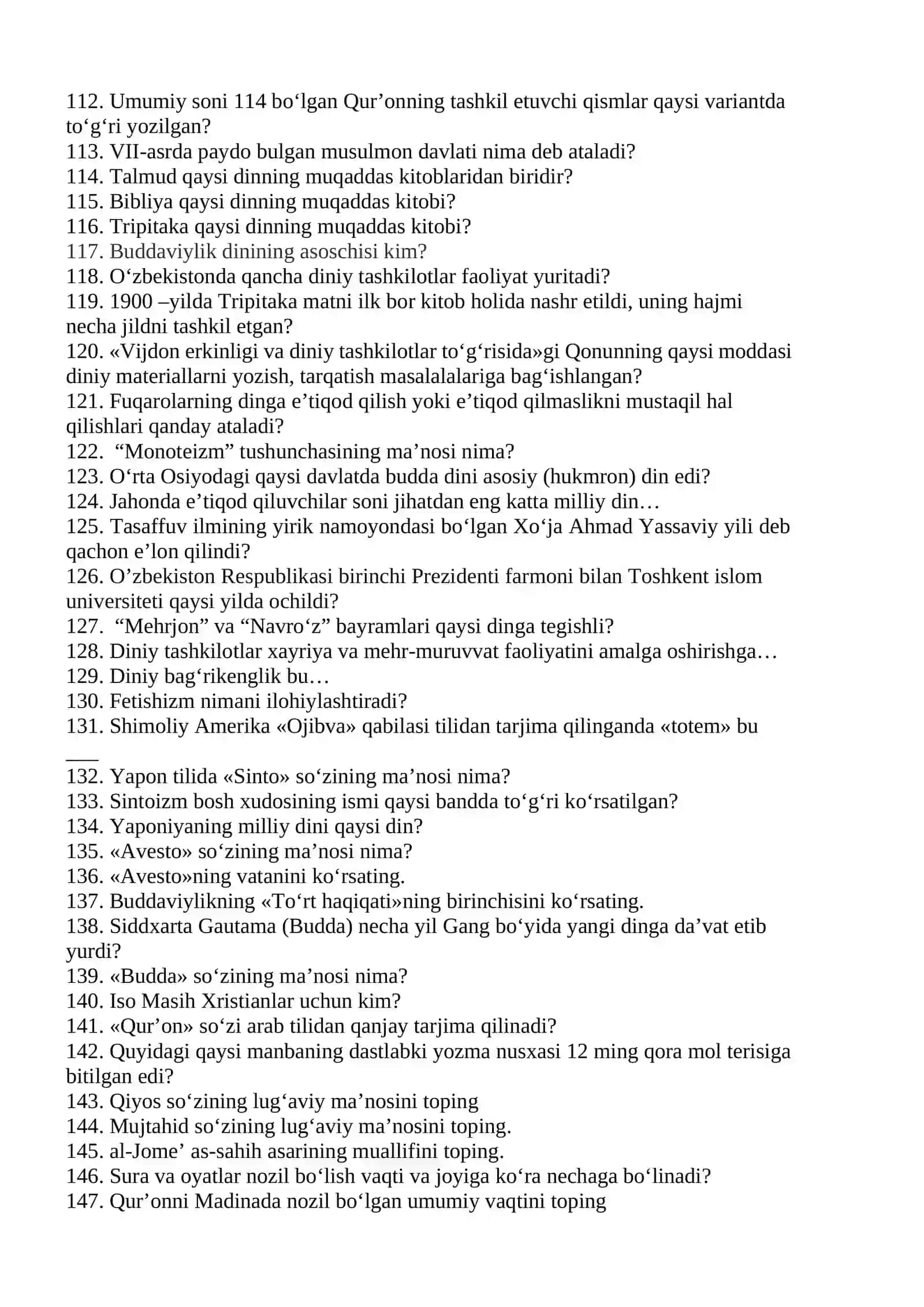 Dinshunoslik fanidan yakuniy nazorat uchun savollar 4