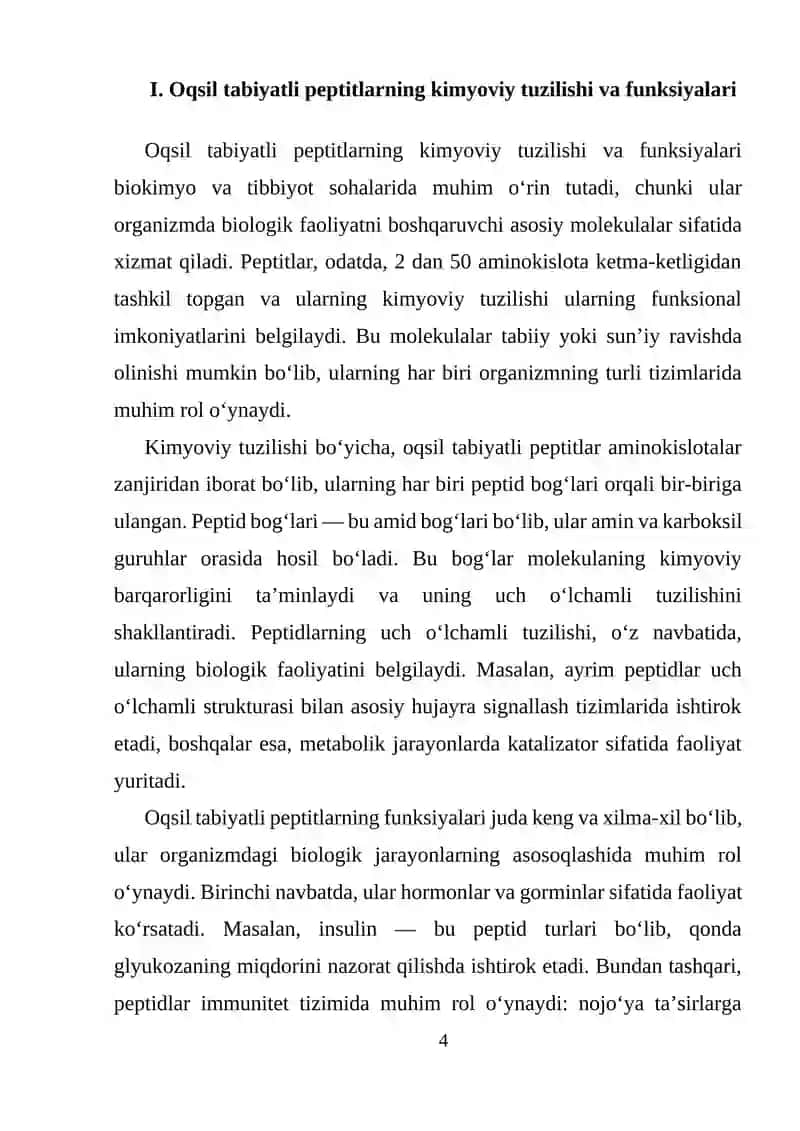Oqsil tabiyatli peptitlarning kimyoviy tuzilishi va funksiyalari 4