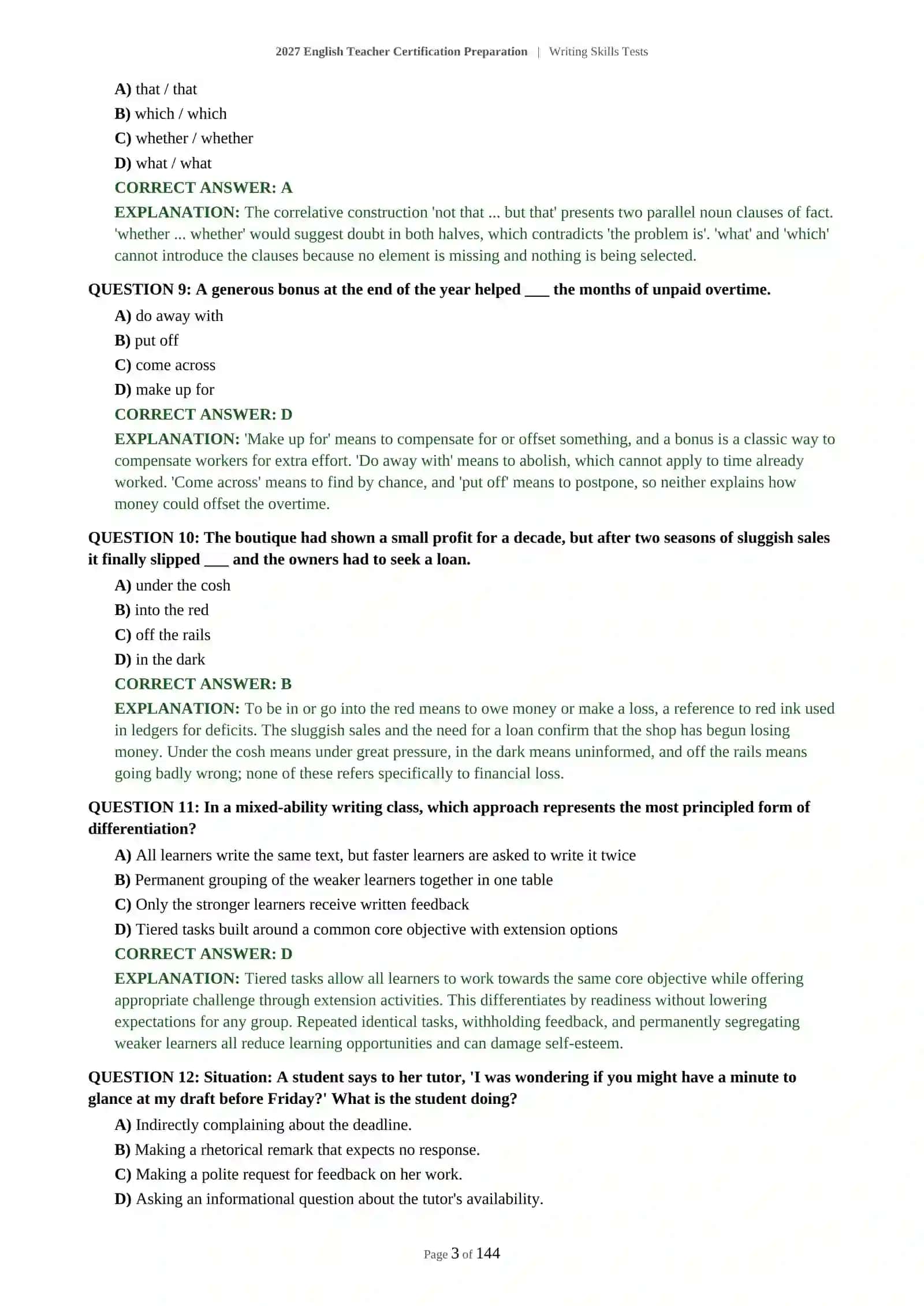 2027 English Teacher Certification Preparation | Writing Skills Tests 4