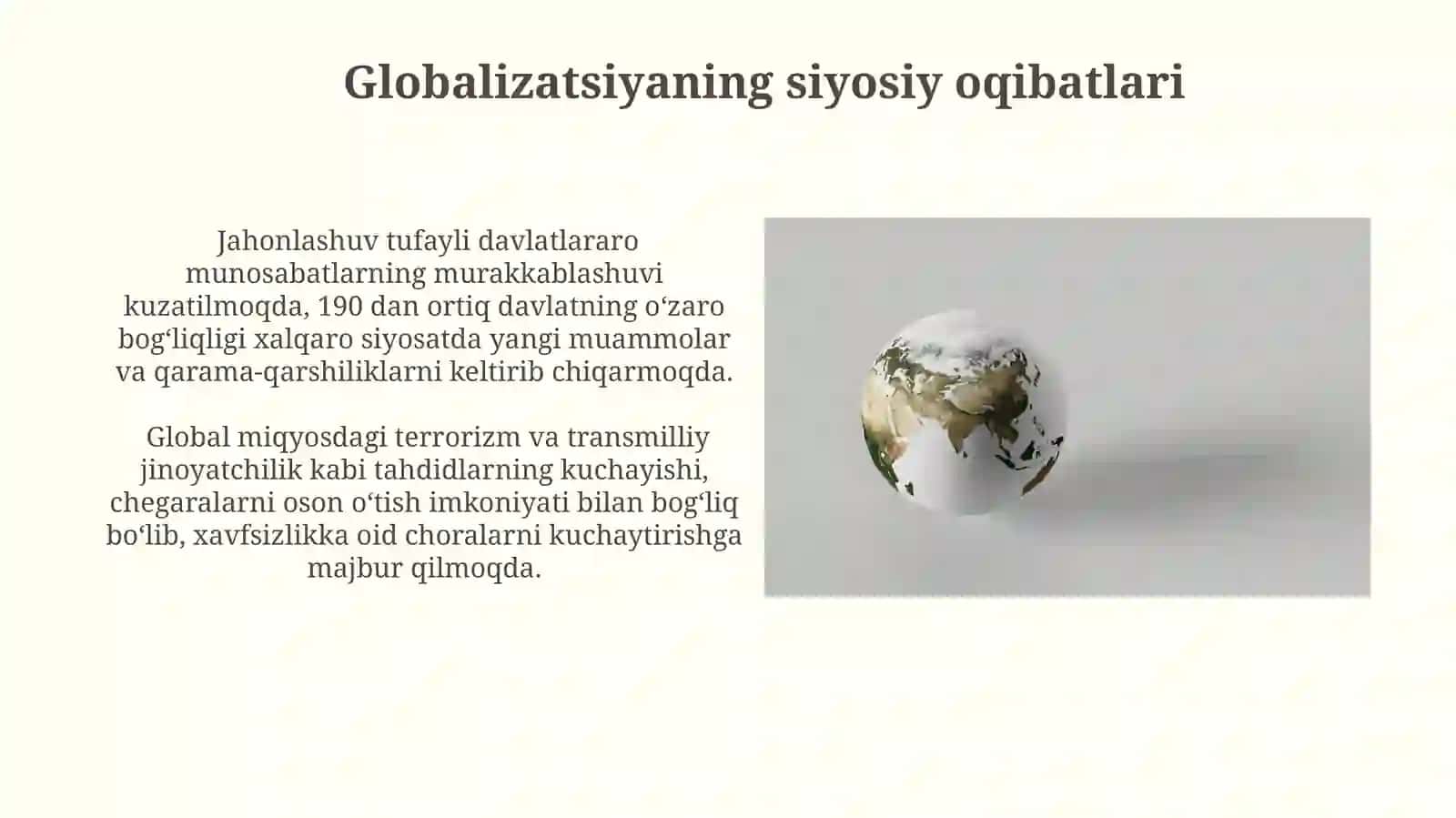 Glaballashuvning hayotimizda tutgan o'rni 4