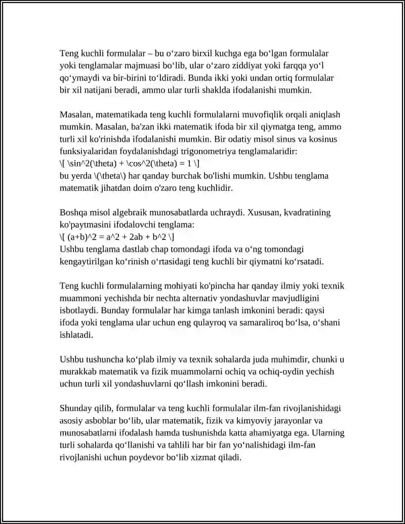 FORMULALAR. TENG KUCHLI FORMULALAR 4
