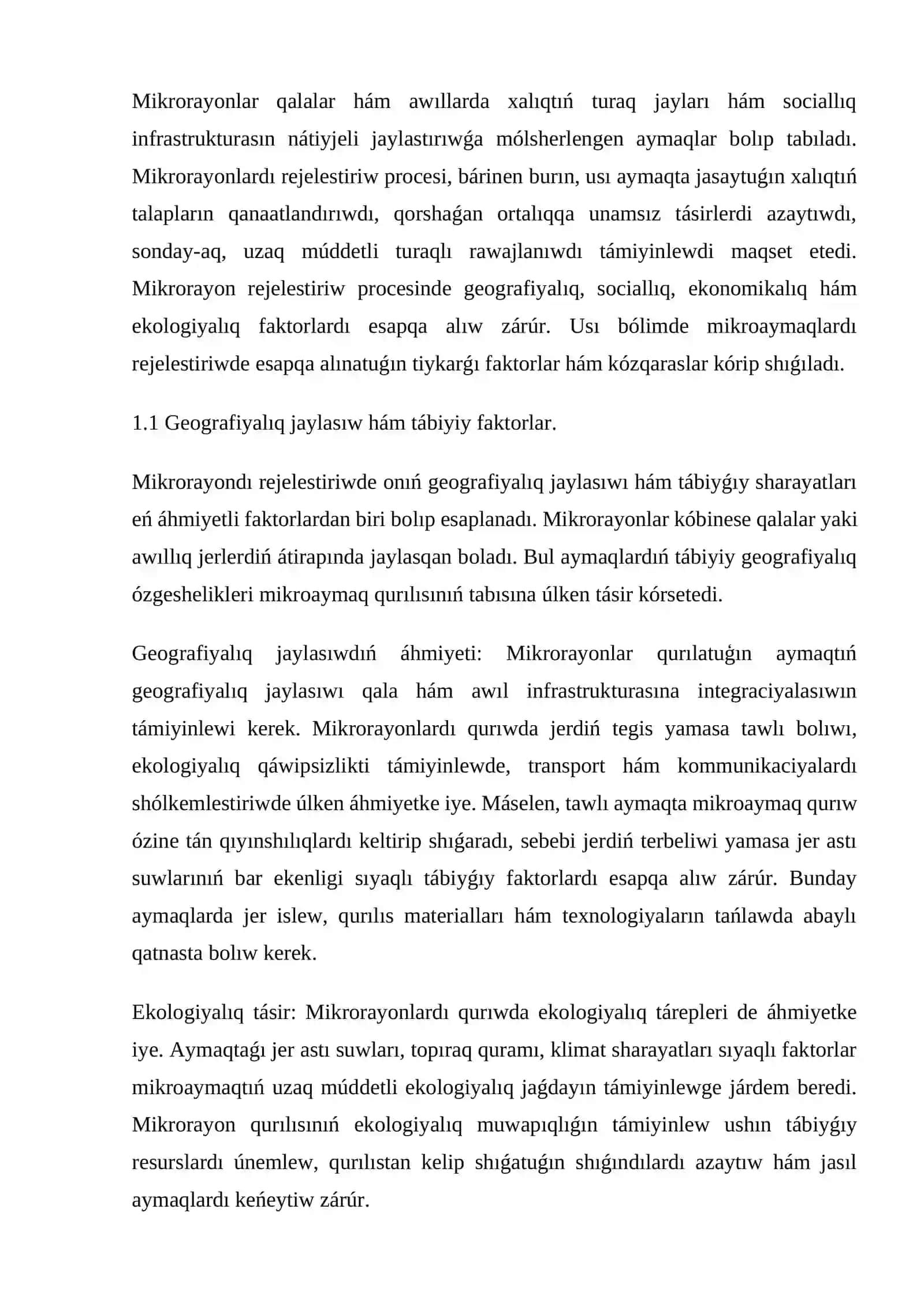 Mikrorayon aymaǵın funkcional zonalarǵa bóliw 4