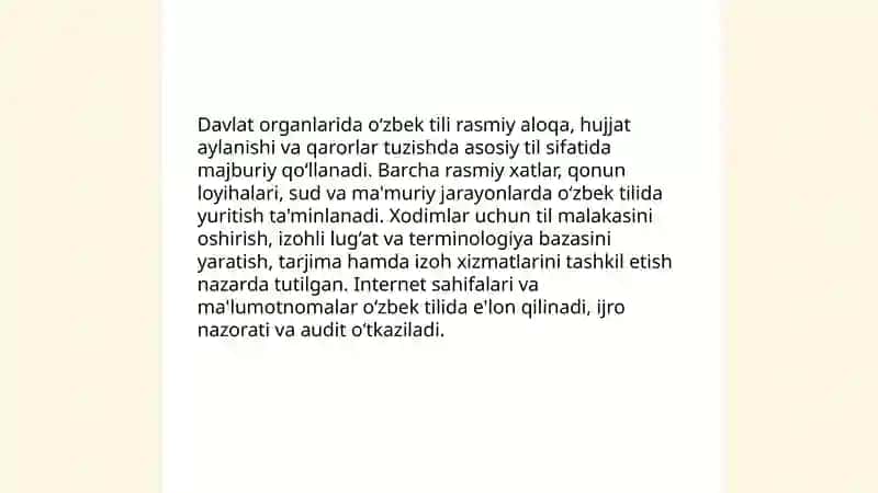 O‘zbek tilining davlat tili sifatidagi nufuzi va mavqeyini tubdan oshirish chora-tadbirlari 4