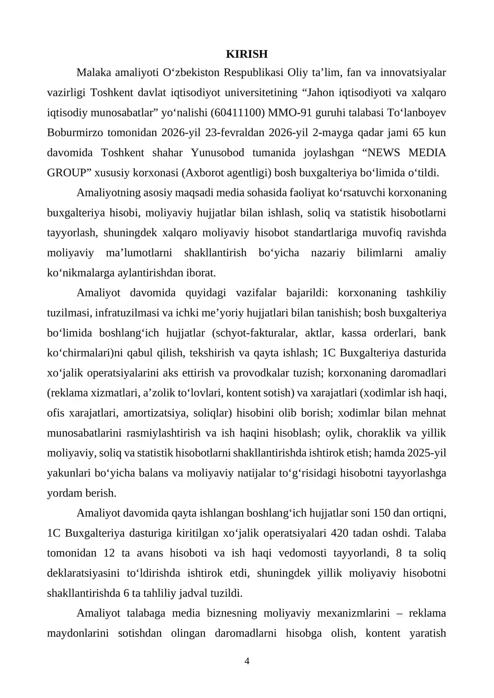 AXBOROT AGENTLIGI FAOLIYATI BOʻYICHA BITIRUV AMALIYOTI HISOBOTI 4