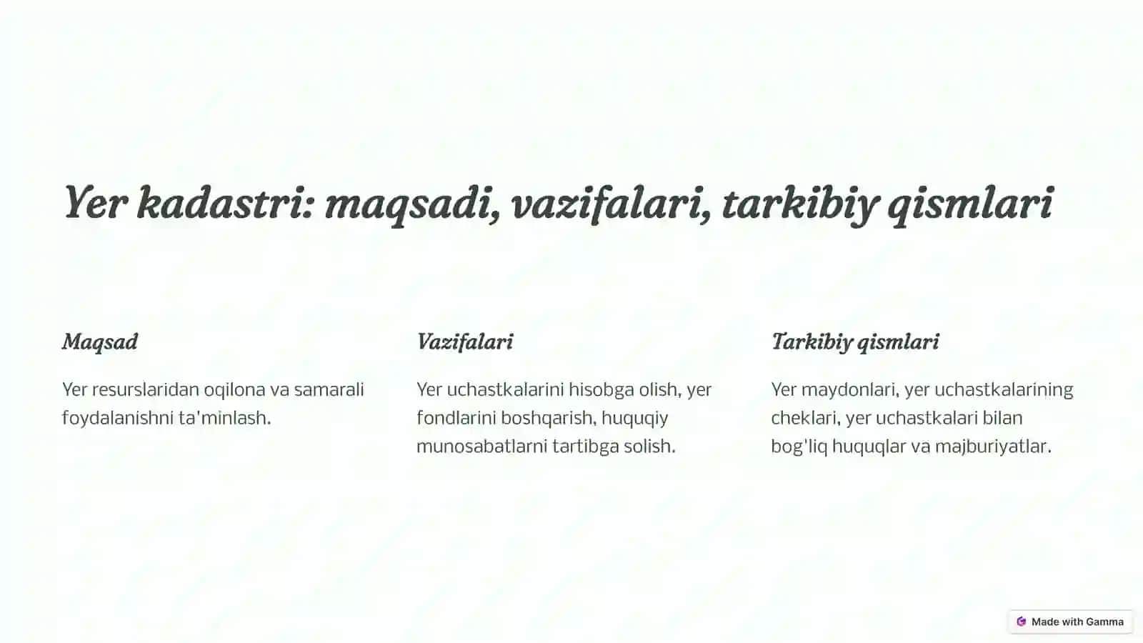 Davlat kadastrlarini yaratish vayuritishning huquqiy asoslari 4