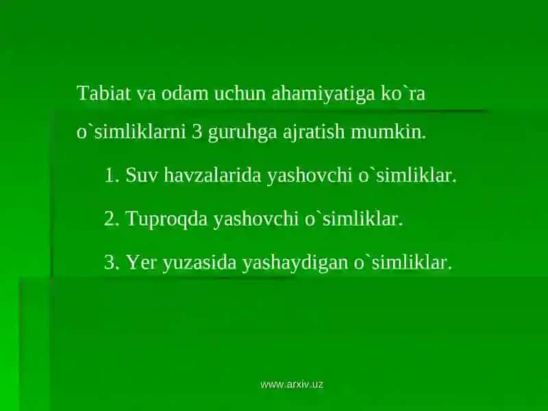 O`SIMLIK VA HAYVONOT DUNYOSINI MUHOFAZA QILISH 4