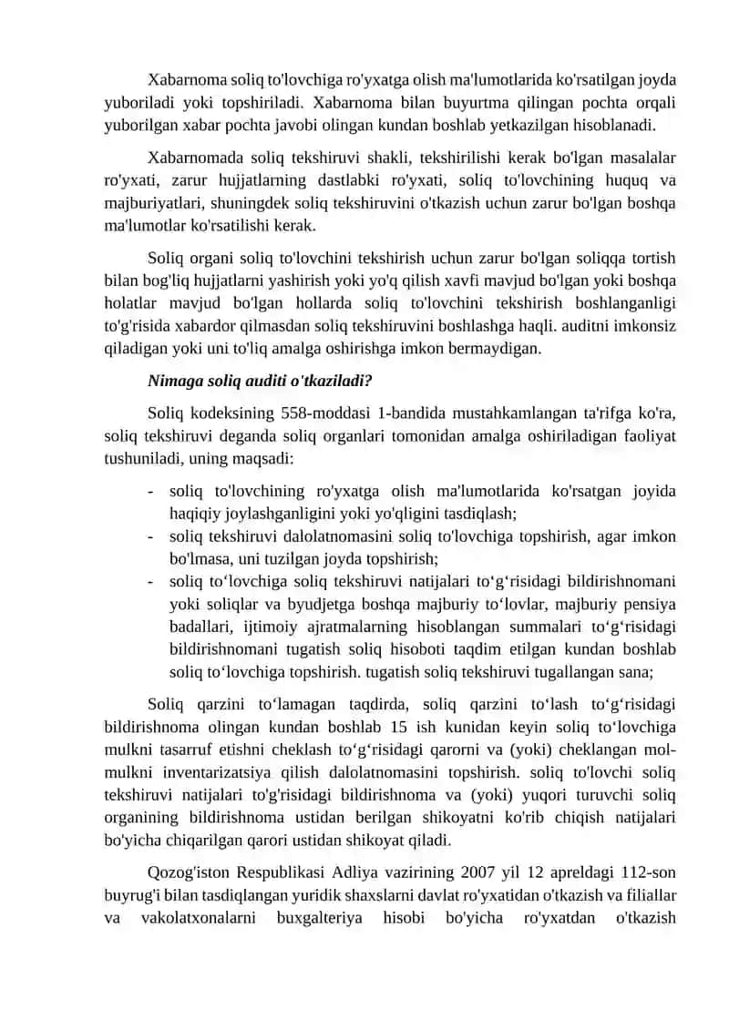 Qozog'iston Respublikasida soliq auditini o'tkazish tartibi 4