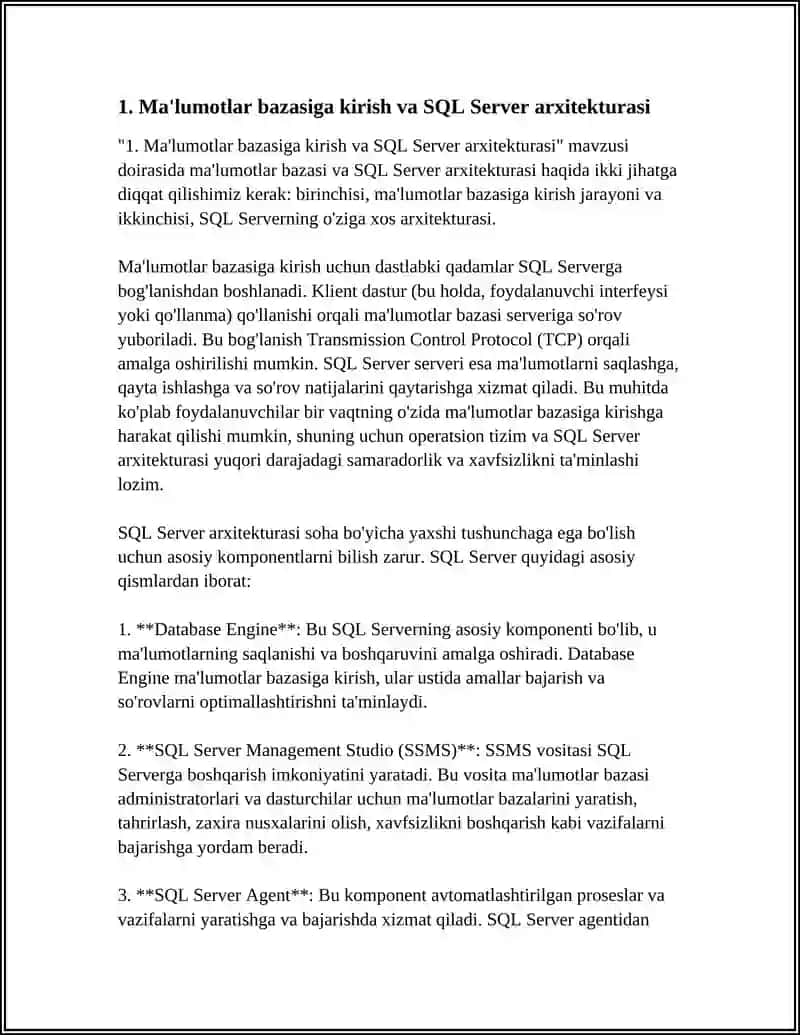 MALUMOTLAR BAZASI.SQL SÒROVLAR TILI STRUKTURASI SQL SERVERNING ODDIY INSTRUMENTAL VOSITASI 4