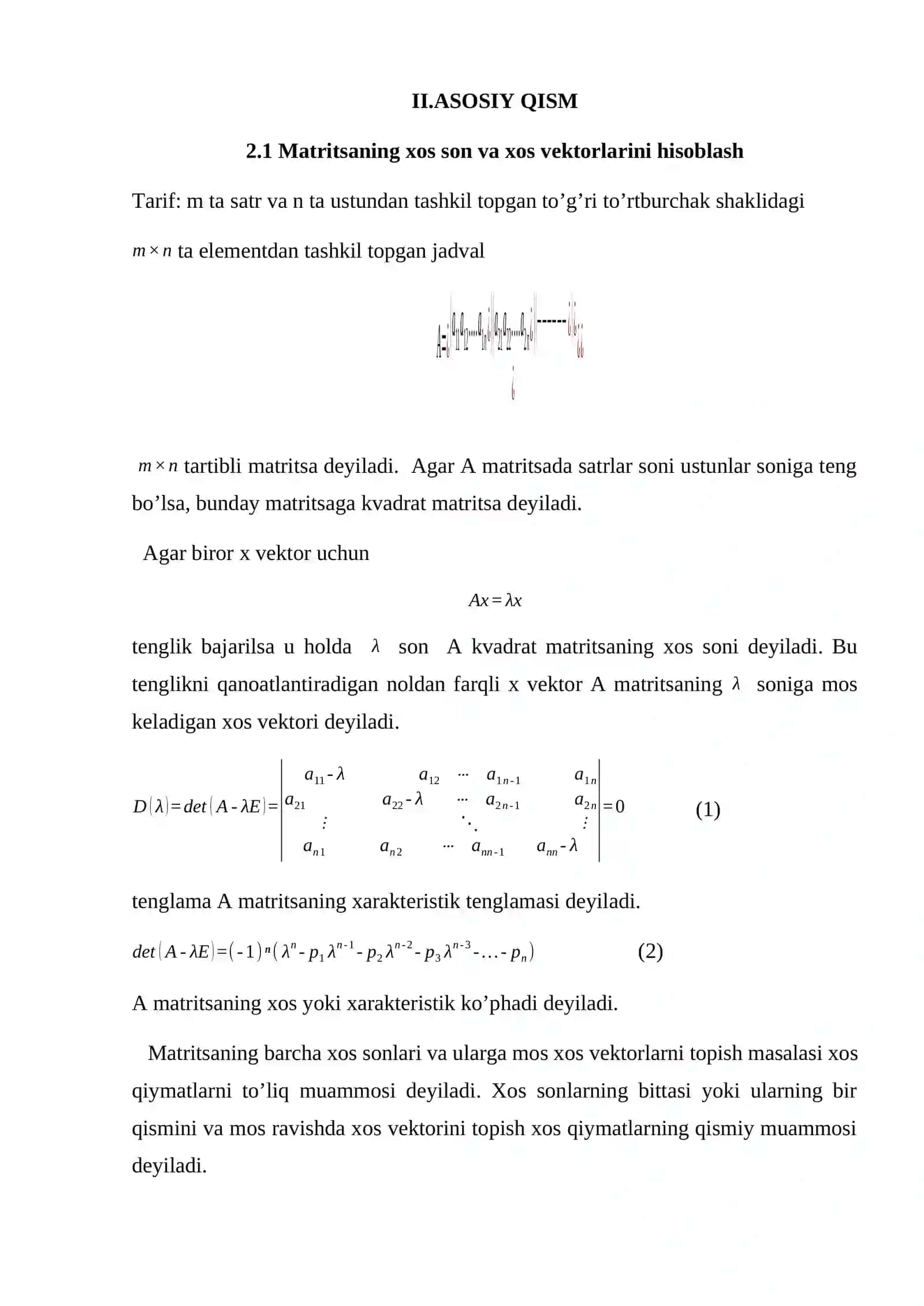Matritsaning xos son va xos vektorlarini hisoblash 4