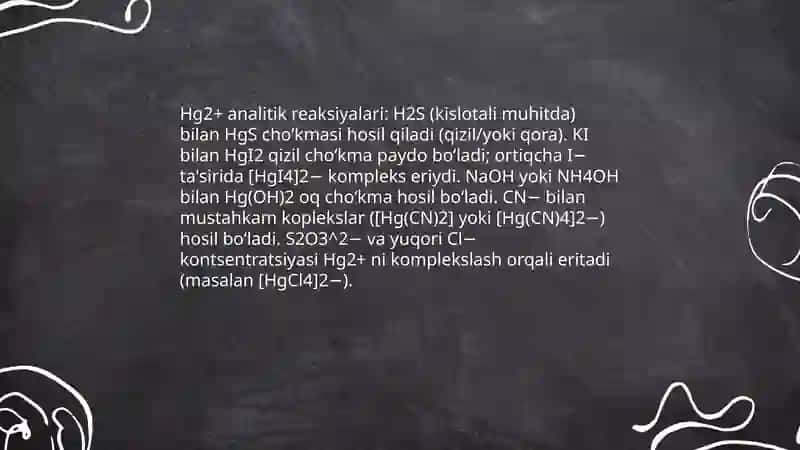 Hg2+2 va Sr+2 kationlarni tizimli tahlil chizmasini tuzish va analitik reaksiyalari 4