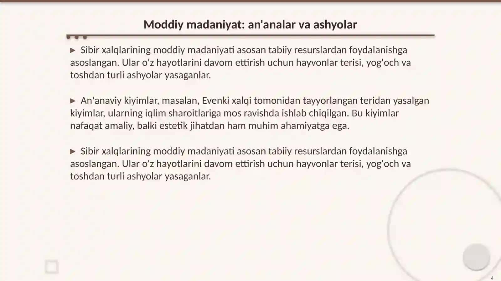Sibir xalqlarining moddiy va ma'naviy madaniyati 4