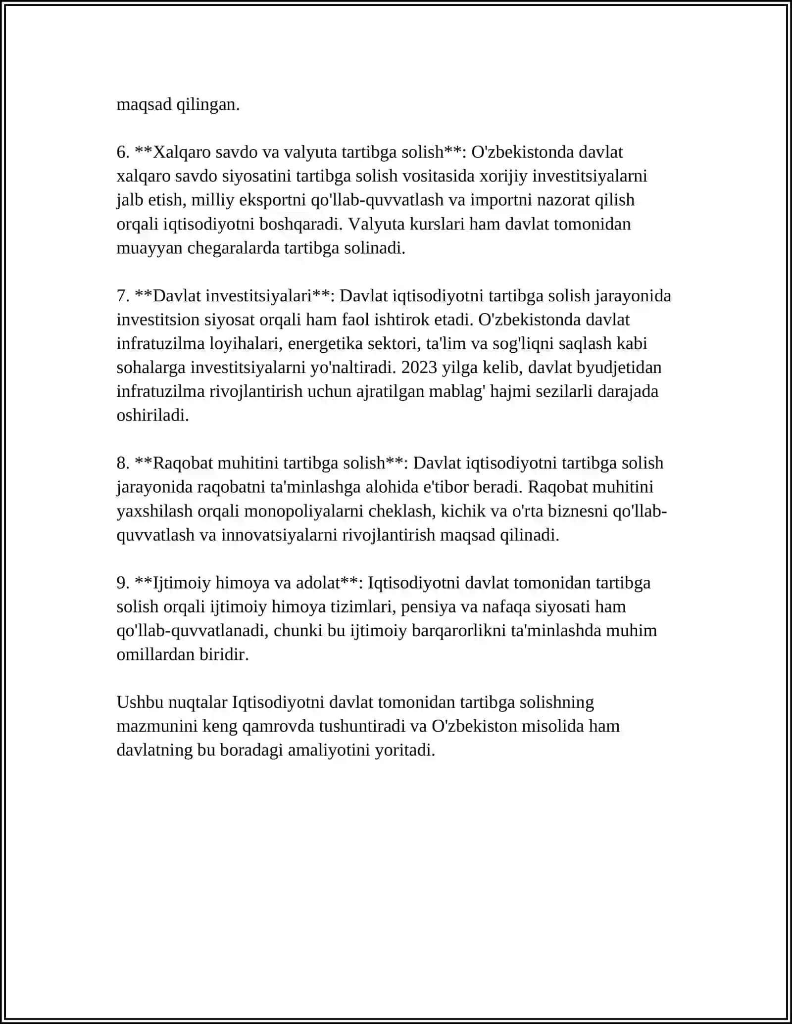 IQTISODIYOTNI DAVLAT TOMONIDAN TARTIBGA SOLISH: ZARURLIGI, SHAKLLARI VA CHEGARALARI 4
