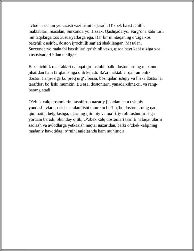 OʻZBEK XALQ DOSTONLARI TASNIFI.BAXSHICHILIK MAKTABLARI 4