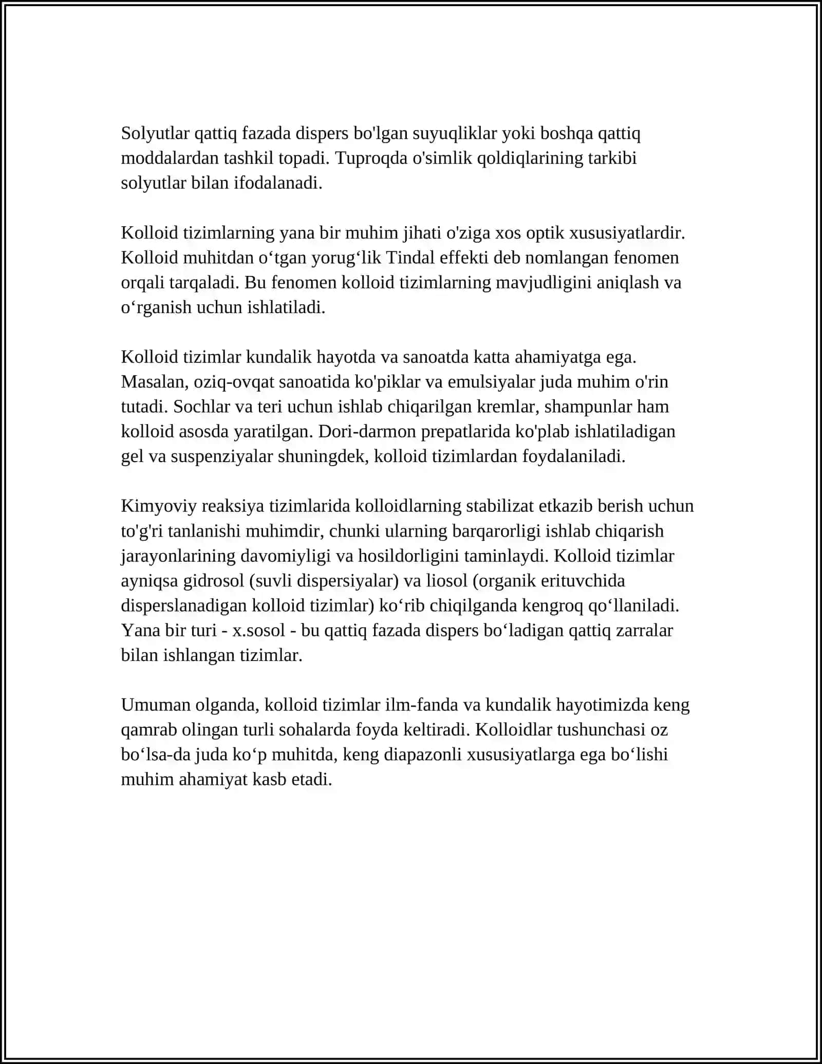 KOLLOID SISTEMALARNI OLISH USULLARI. MAYDALASH VA KONDENSATLASH. KOLLOID SISTEMALARNI TOZALASH 4