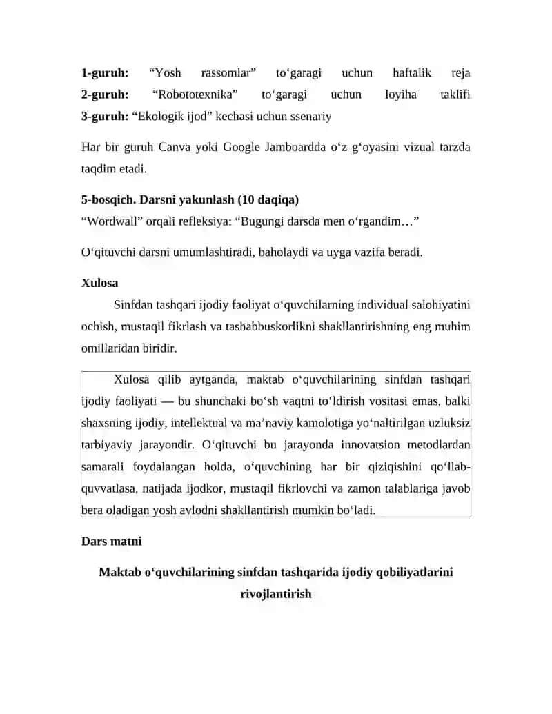 Iqtidorli bolalarni o’qitish texnologiyasi. DARS ISHLANMA 4