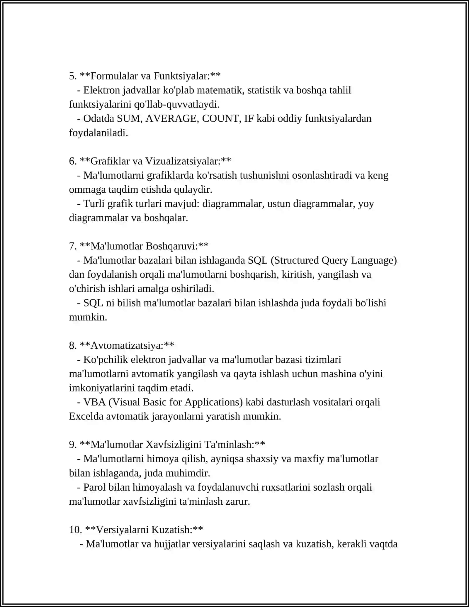 MATN MUHARRIRI YORDAMIDA JADVALLAR YARATISH VA ULAR USTIDA ISHLASH 4