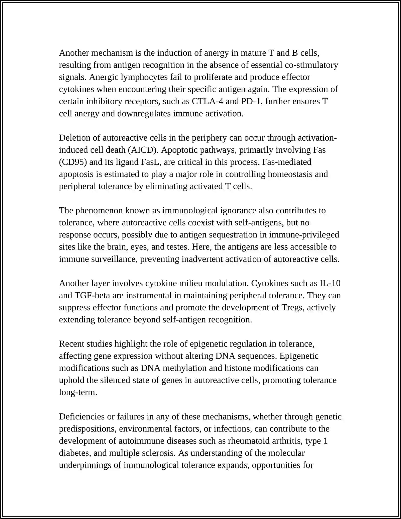 Mechanisms of Immunological Tolerance 4