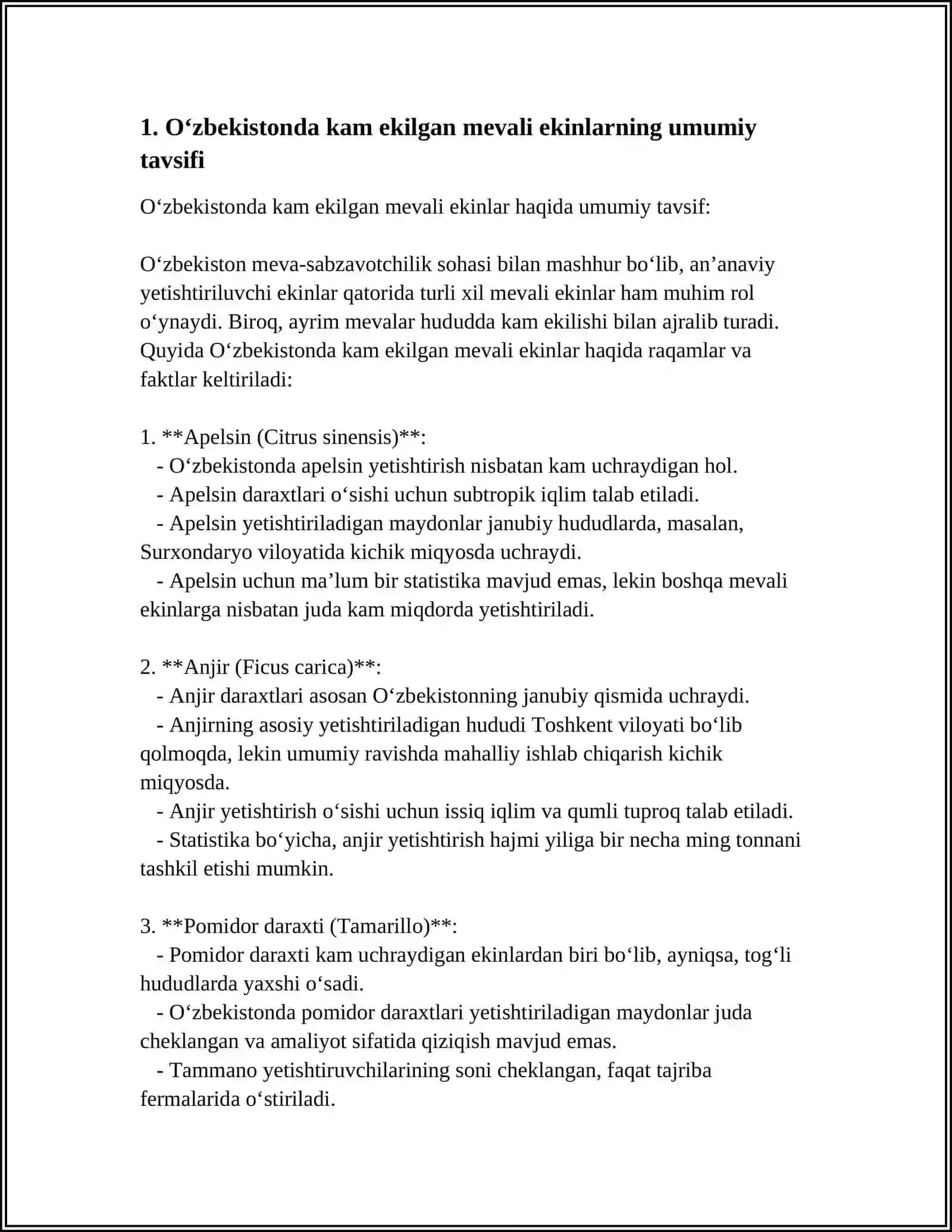 Oʻzbekistonda kam ekilgan mevali ekinlarni tariflash 4