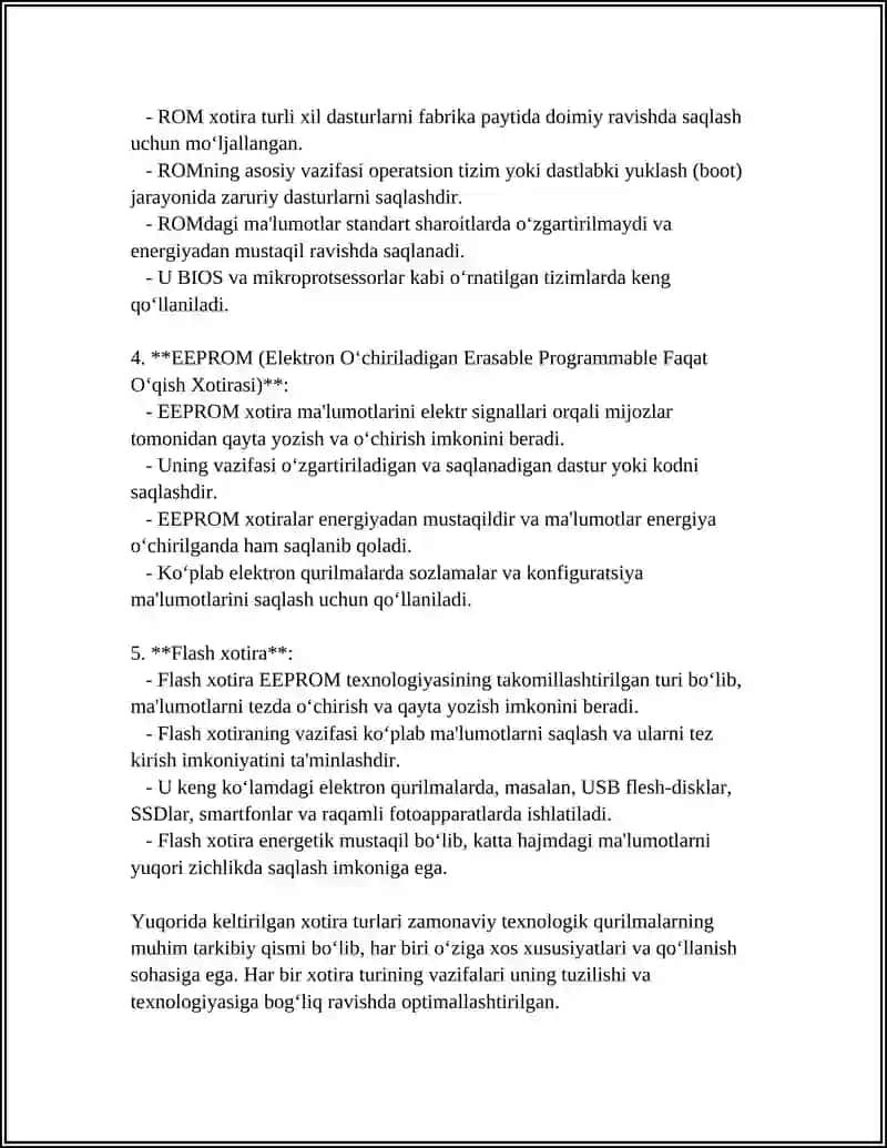 YARIM O'TKAZGICHLI XOTIRA QURILMALARNING VAZIFALARI VA PARAMETRLARI 4