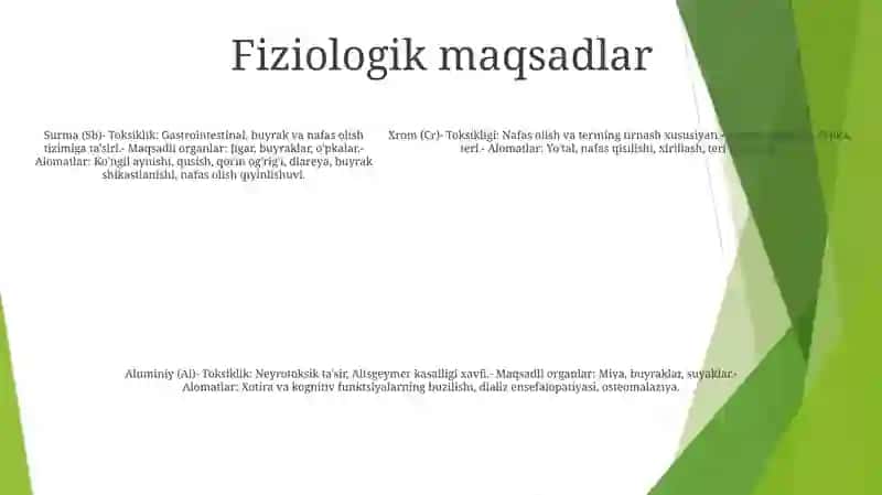 Metallar va Kimyoviy Elementlar Taksikologiyasi 4