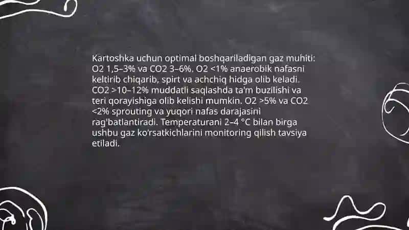 Ildiz mevali sabzavotlarni boshqariladigan gaz muhiti sharoitida saqlash 4
