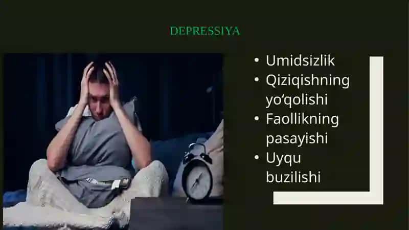 Bemorlarning ruhiy holati «Depressiya, shok, qoʻrquv, cho chish.ipoxondriya, oʻzini aybdor xis qilish», suitsidal fikrlash. 4