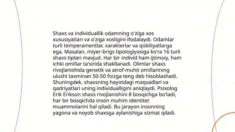 Individ shaxs va individuallik tushunchalari shaxsning malaka va odatlari chat el psixologiyasida shaxs nazariyalari Mamadaliyeva Gulsanam 4
